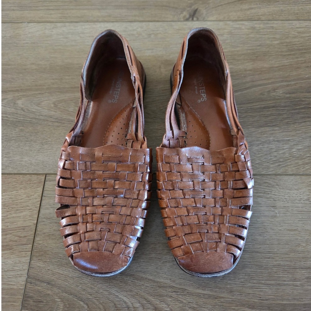Sunsteps Vintage Tan Brown Hand Woven Leather Huarache Sandals Size 8 - Picture 2 of 4